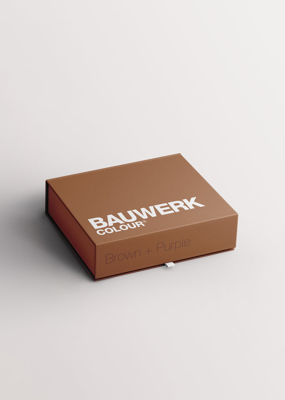 Complete Colour Swatch Card Box Set of pure mineral limewash paint in matte brown colours for designers, colour consultants and architects for inclusion into reference library | © Bauwerk Colour
